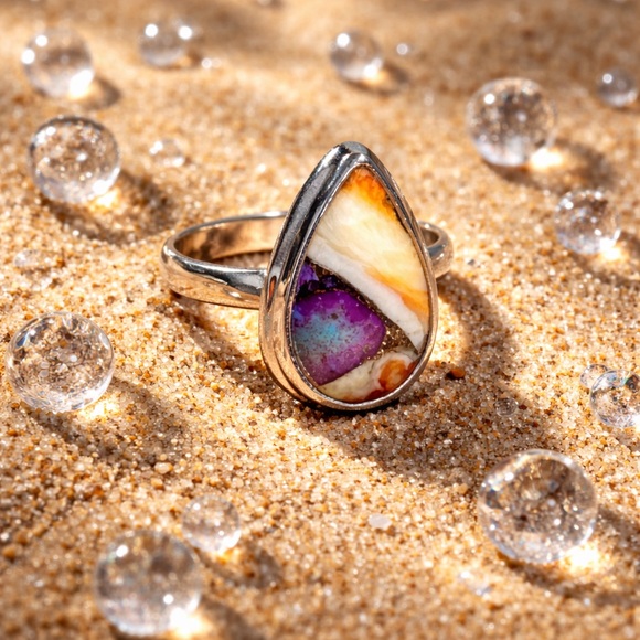 Spiny Oyster Purple Turquoise Ring - Picture 6 of 13
